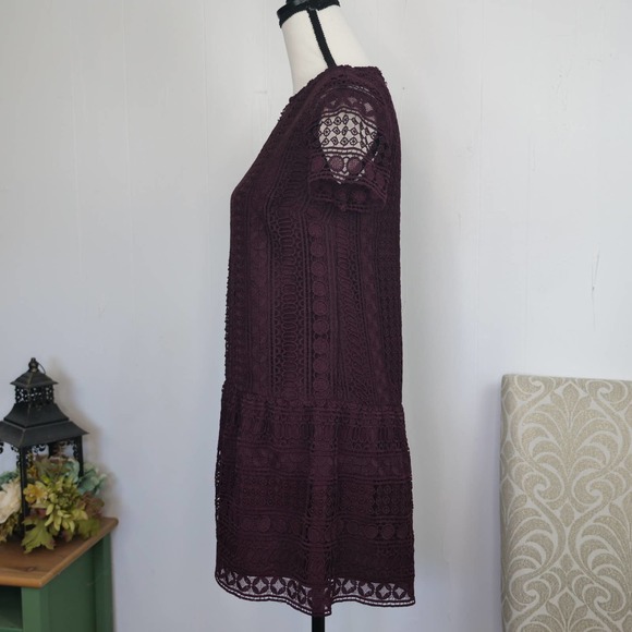 LOFT Plum Purple Lace Shift Dress Size 2P 2 Petite Short Sleeve Career Ruffle - Picture 5 of 6